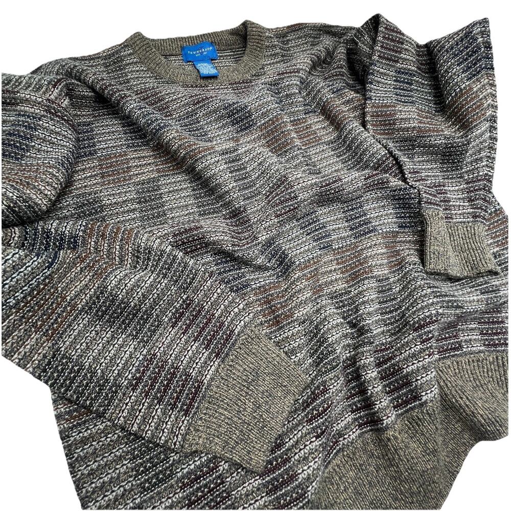 Vtg TOWNCRAFT‎ Mens Cosby Style Sweater Sz L 90s Geometric Checker Crewneck Brwn - Picture 3 of 8